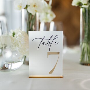 亚克力婚礼桌号牌白色桌面丝印号码展示牌亚克力婚礼桌卡创意