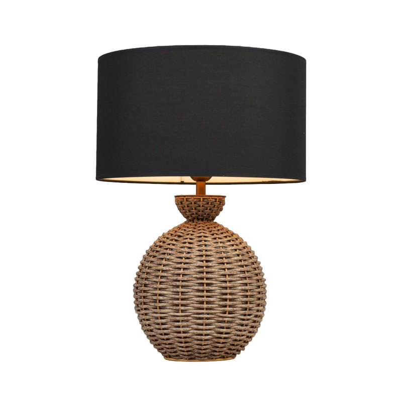 简约复古藤编台灯黑色亚麻灯罩卧室床头装饰灯小号现代手工艺灯