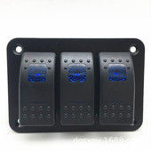 24V车船用铝合金 3位开关面板双蓝灯翘板开关组合