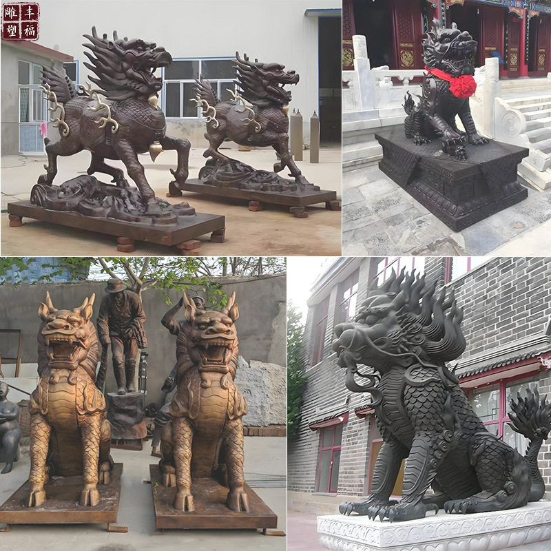 铜麒麟雕塑厂家大型铸铜动物雕塑铜雕门口麒麟雕塑银行酒店摆件