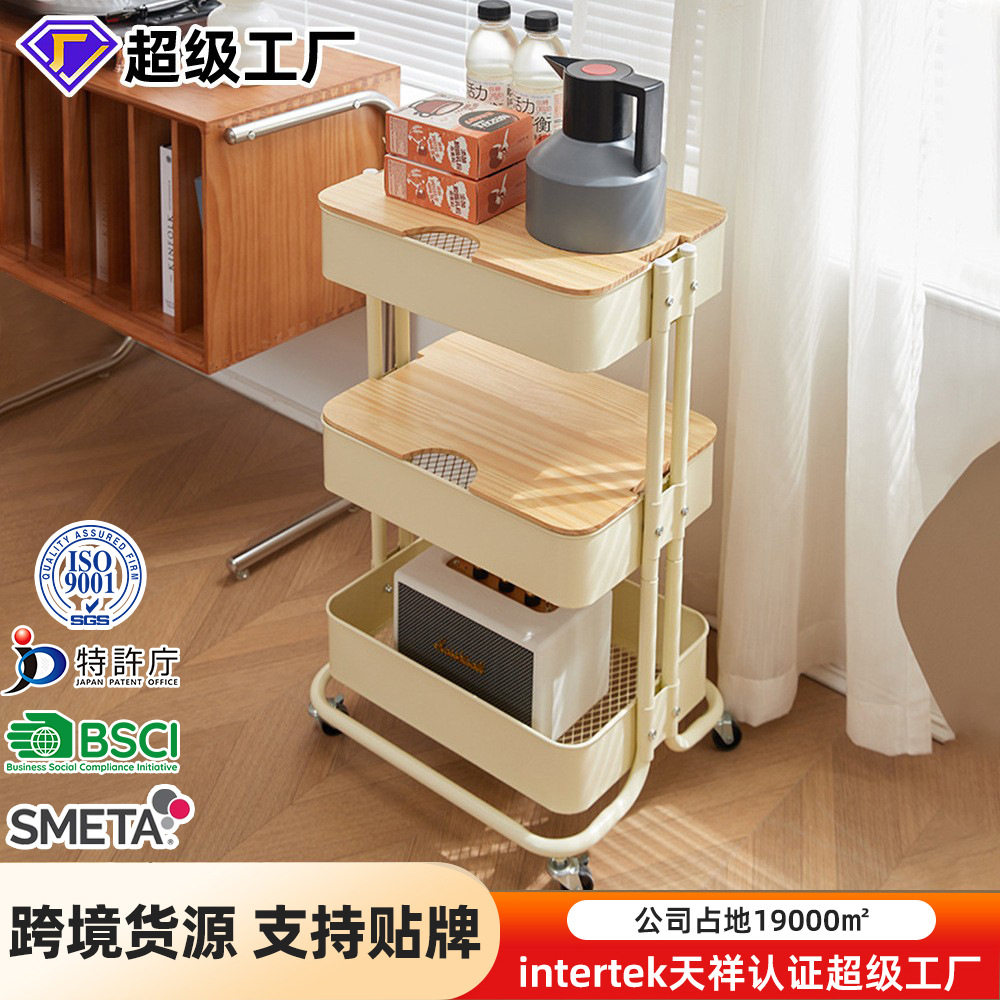 小推车三层置物架厨房落地收纳车客厅多层收纳架床头移动零食架