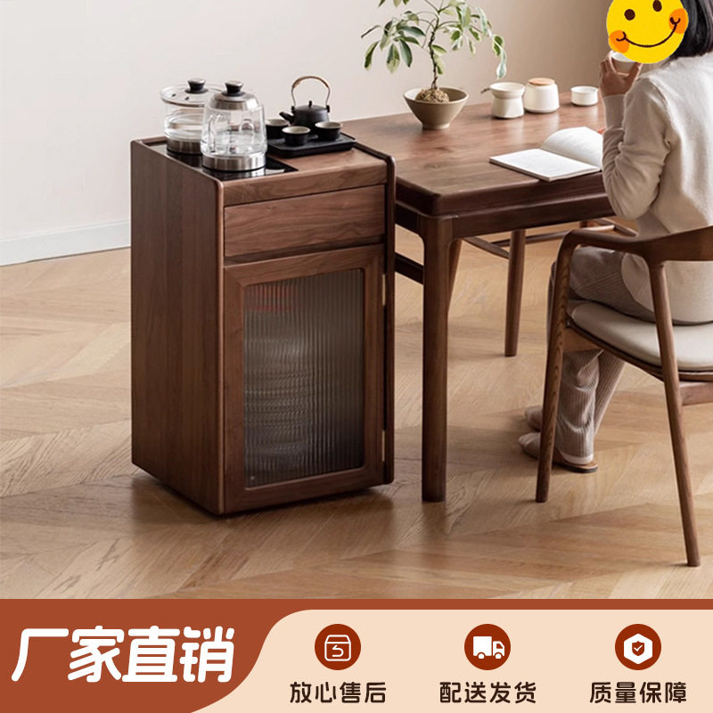 实木茶水柜烧水壶一体茶吧机现代简约黑胡桃木茶台边柜移动小茶车