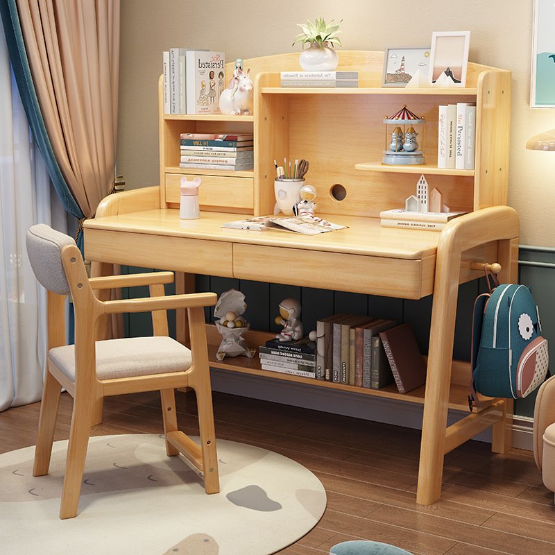 实木学习桌子小学生可升降写字桌椅套装简约家用作业课桌儿童书桌