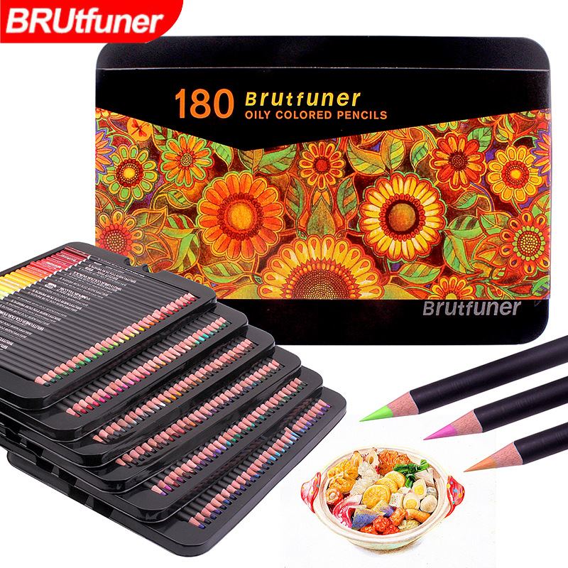 Brutfuner本范儿180色彩铅120色彩色铅笔方形杆手绘油性彩色铅笔