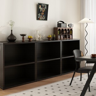 复古黑色柜子卡莱克格子柜家用客厅餐边柜矮柜书架落地置物架书柜