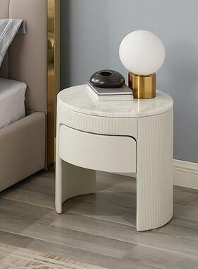 SNAA28圆形床头柜现代轻奢皮质意式设计师款创意高级感米色床