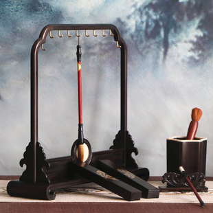 木质笔架紫光檀黑檀木明式书卷毛笔架笔挂笔搁文房四宝套装