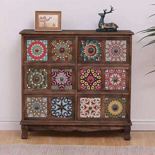 美式实木斗柜抽屉式收纳柜田园储物柜阳台多层置物柜卧室彩绘柜子