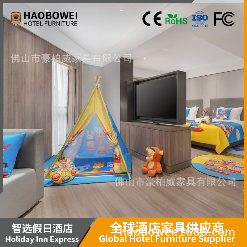精品酒店客房家具配置原木轻奢风酒店家具批发床床屏床头柜沙发图片
