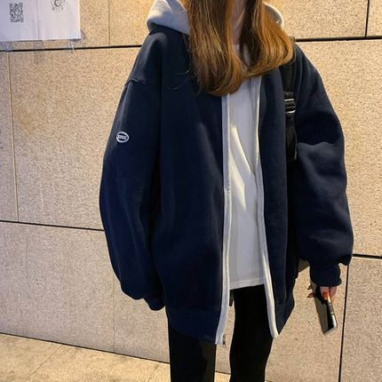 连帽开衫拉链春秋冬卫衣女2024新款爆款加绒加Q厚中长款棒球服外