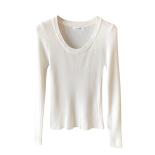 圆领打底衫女春秋冬季高级感2024新款白色针织衫修身内搭长袖上衣
