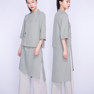 中国风新中式餐厅成都客栈茶馆茶楼服务员工作服前台收银员工服女