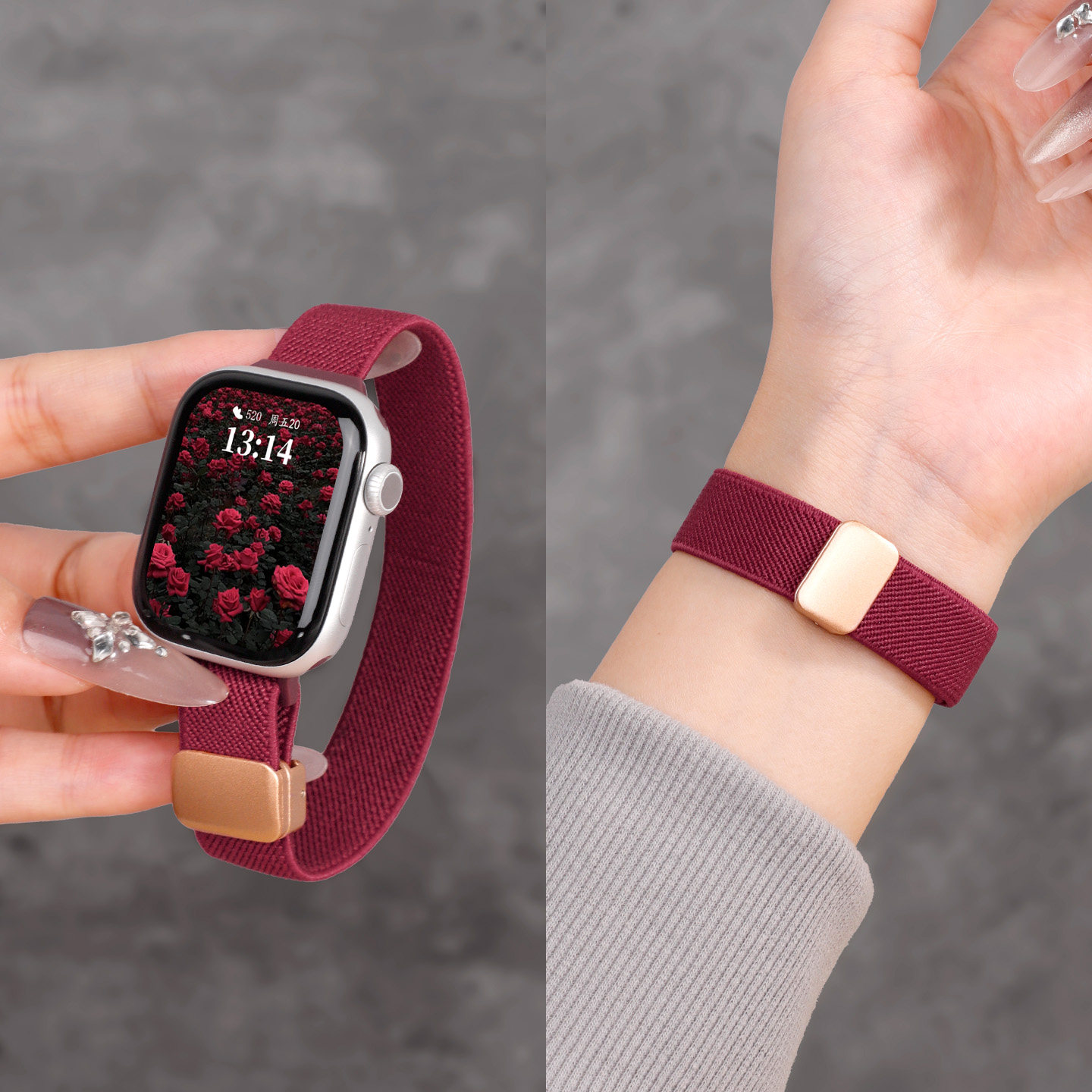 适用于iwatchS11磁吸S10表带苹果手表S9尼龙腕带透气applewatch细款柔软编织S8新款se3女时尚7高级6智能ultra图片