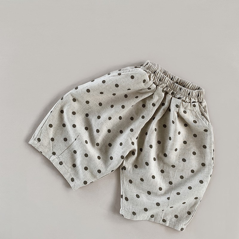 波点棉短裤2025夏季男女童七分裤宽松阔腿裤小童舒适圆点韩版潮