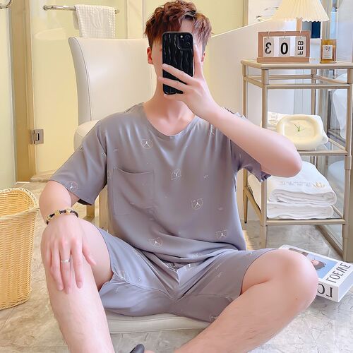 棉绸睡衣男士短袖简约休闲宽松家居服绵绸大码套装夏季薄款可外穿