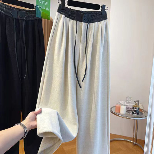 特大码300斤慵懒风软糯毛巾裤男女秋冬韩版宽P松休闲直筒阔腿裤子