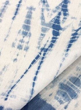 扎染蓝染布料草木染n麻棉面料手工diy窗帘服装沙发抱枕床上用品