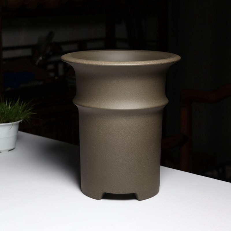 竹节圆口形精品紫砂兰q花盆透气宜兴手工小盆景盆栽蕙墨春建兰专