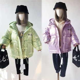 木瓜汁女童彩色光面亮皮免洗羽绒B服冬短款休闲连帽外套18036