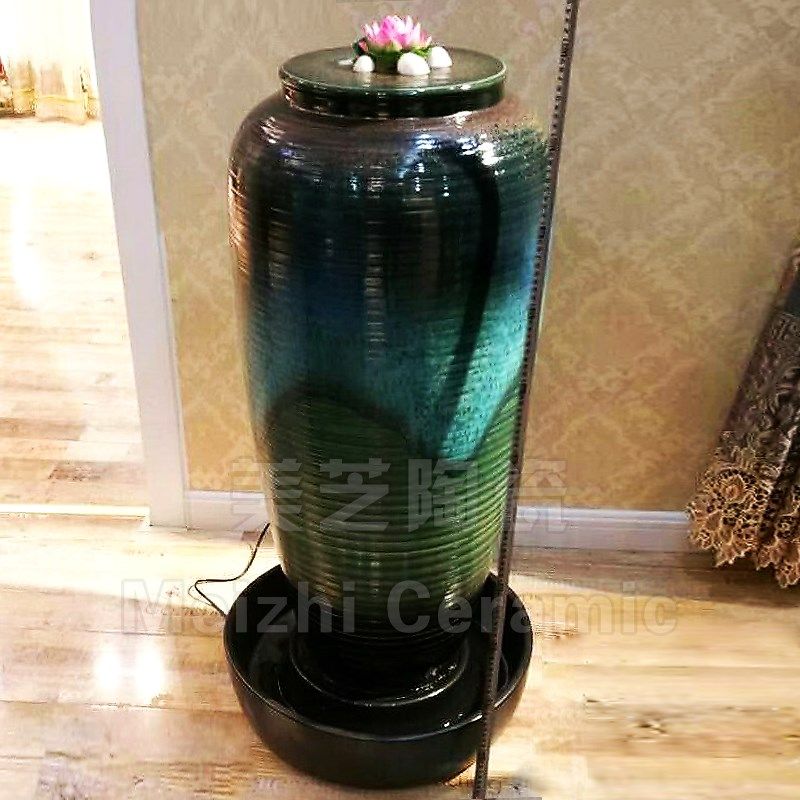 室内新中式循环流水陶罐客厅喷水花瓶陶瓷加湿器水景摆件喷泉水缸