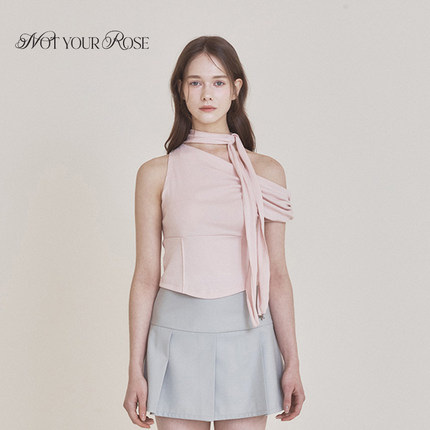 一枝南南/卢昱晓同款Notyourrose不对称修身飘带露肩T恤上衣女夏