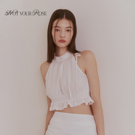 宋轶赵露思Wendy韩素希同款Notyourrose25夏蕾丝荷叶边挂脖短上衣