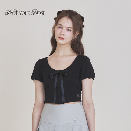 Notyourrose2025新款韩系洋气百搭蝴蝶结短袖女t恤夏短款修身上衣