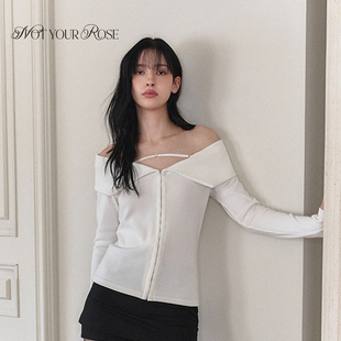 Notyourrose冬2025年新款水手领露肩开衫设计感温柔风内搭上衣女
