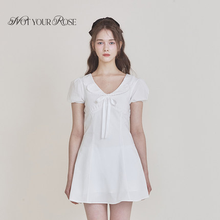 Notyourrose25新款翻领蝴蝶结miu系短袖连衣裙法式甜美淑女短裙夏