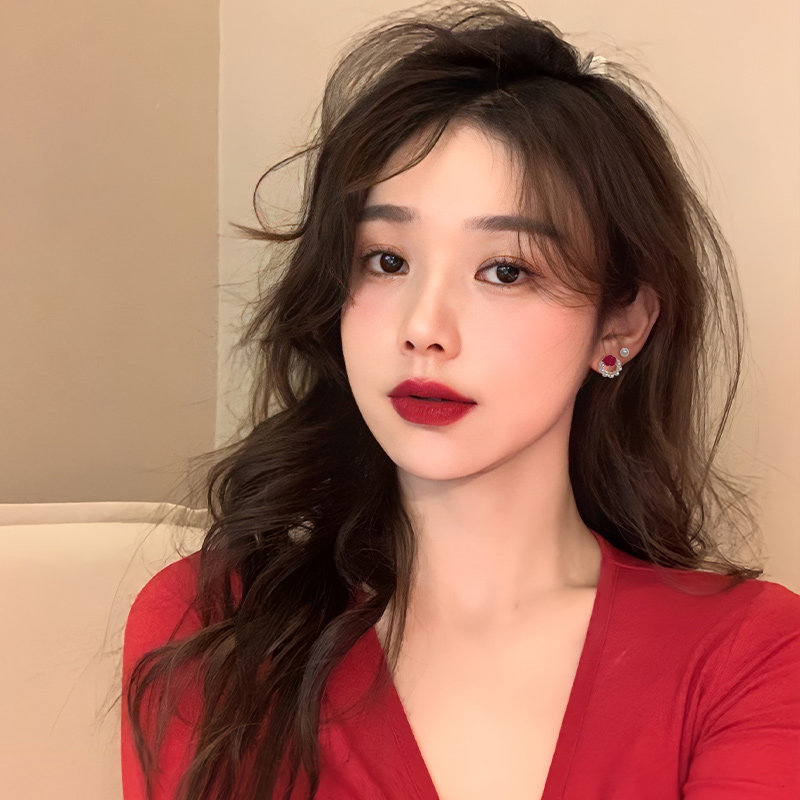 现货红色玫瑰花耳钉n女套装法式复古耳饰新款秋冬耳环时尚复古气