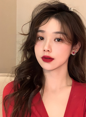 现货红色玫瑰花耳钉n女套装法式复古耳饰新款秋冬耳环时尚复古气