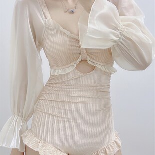 速发2温22新款保守仙体连气长袖遮肉学生小胸少泡0泉泳装