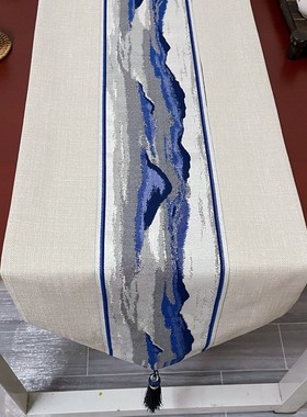 速发新中式山水画桌棉旗装布艺茶席茶几电视柜餐桌长条麻饰桌布茶