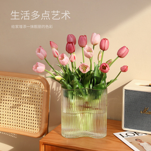 速发高级感玻璃花瓶风摆设轻奢客厅餐郁插花摆件桌金香花装饰