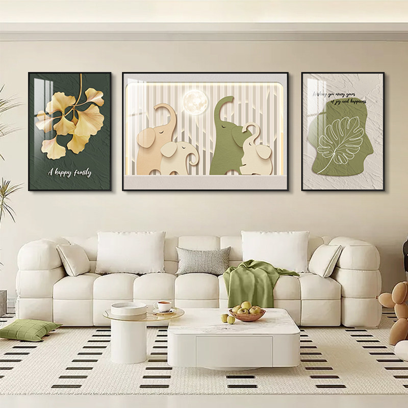 速发客厅吉饰画简约意发背景墙挂画装象如沙高级感壁画三联墙画
