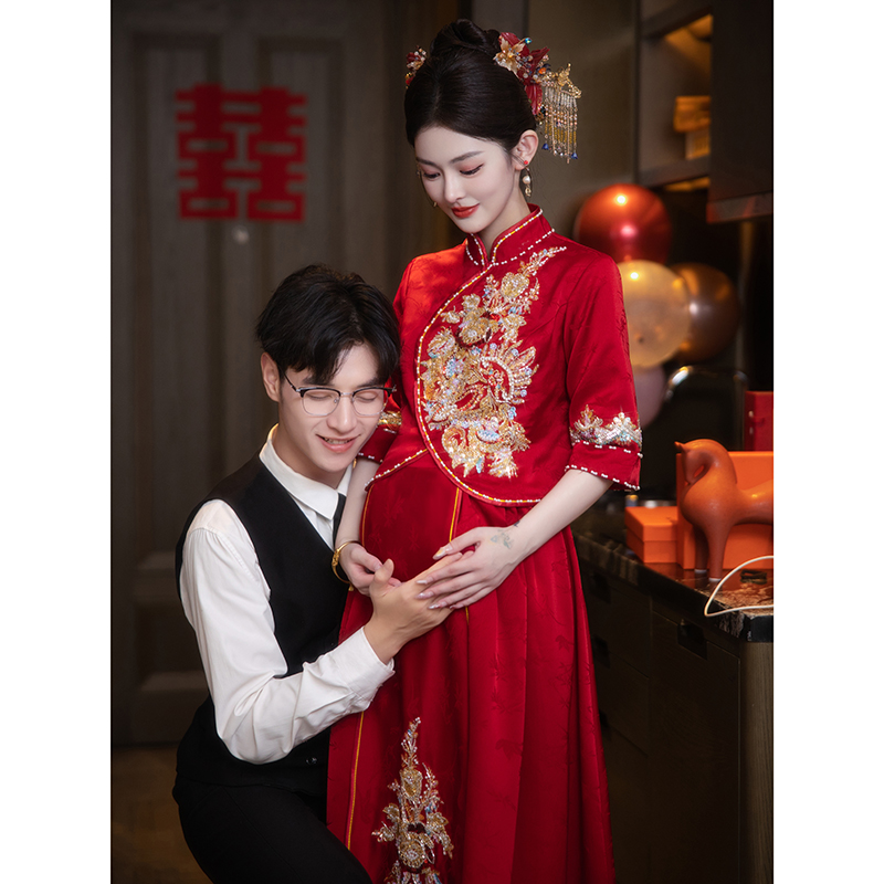 速发孕妇敬酒服新式阁秀禾套装出中宴订婚礼服新娘大码回门便装