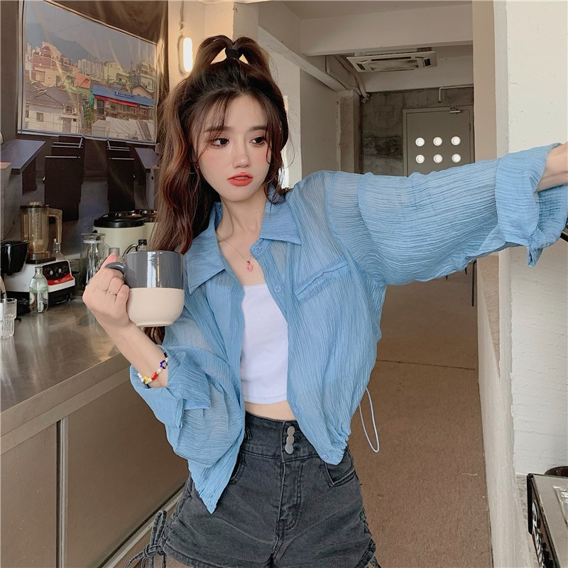 速发短款防晒外套春夏薄款小个子宽松开衫衬衣百搭外穿长袖上衣