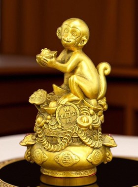 现货速发送宝铜猴中式摆件十二生肖猴工艺品玄关客厅办公室装饰