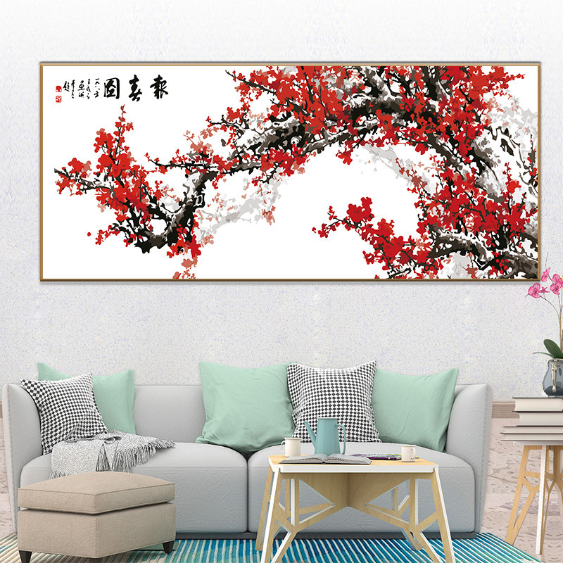 速发数厅油画 手绘油字客彩大幅风景花卉大幅装饰画 60*150报春图