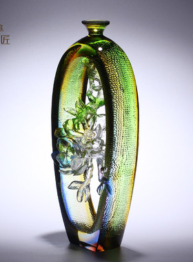 速发琉璃艺术品玉兰花瓶摆件高档水晶工艺品客厅玄关柜台装饰乔迁