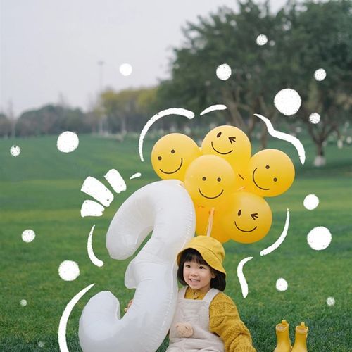 速发户外笑脸数字气饰生日装球场景布置儿童男孩宝宝2拍岁派对周