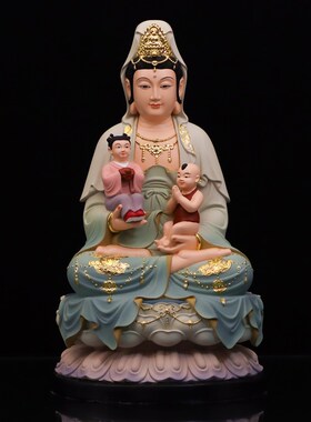 速发送子观音树脂佛像男孩孩龙凤胎观求菩世音子萨12寸居家中式摆