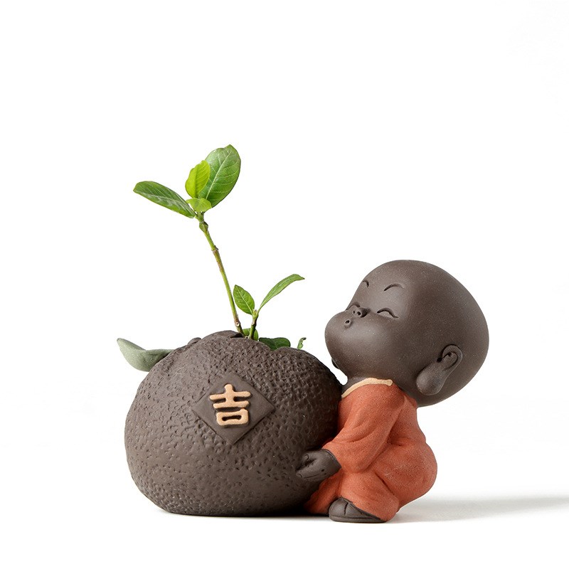 速发可茶小和尚花培水瓶创意爱宠摆件精品可养茶桌茶具配件迷你小