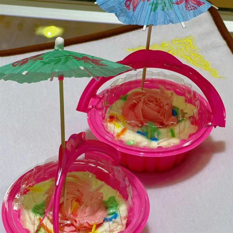 速发网红复古手提花篮蛋糕盒六一儿童节生日奶油蛋糕盒粉红色大小