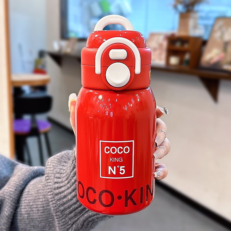 高档精致保温杯女高颜值2024新C款双饮杯子学生吸管杯手提便携水