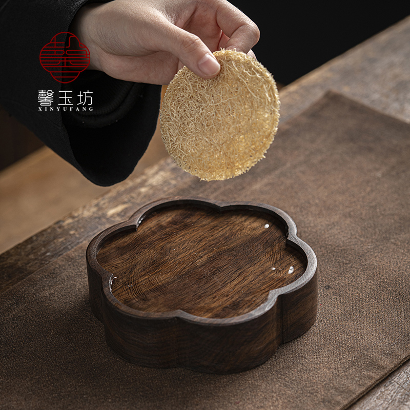 黑檀木梅花壶承小号干泡茶台实木自然纹养M壶垫复古中式茶道配件