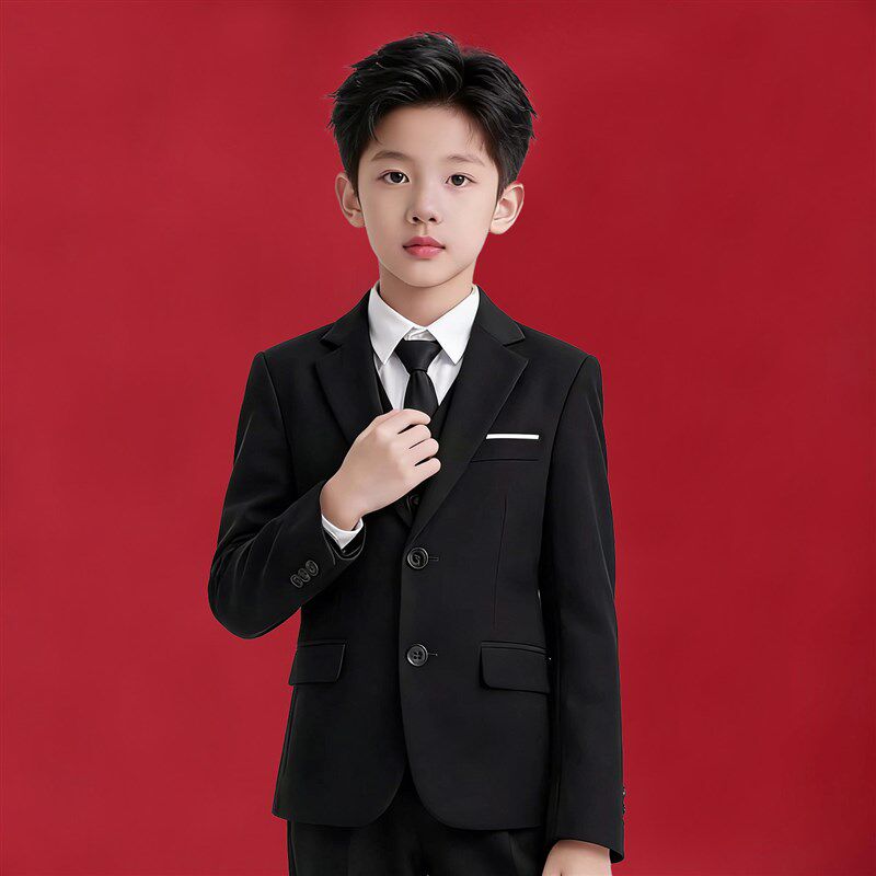 儿童西装套装秋冬英伦风小主持人礼服男童钢琴演出V服花童西服外