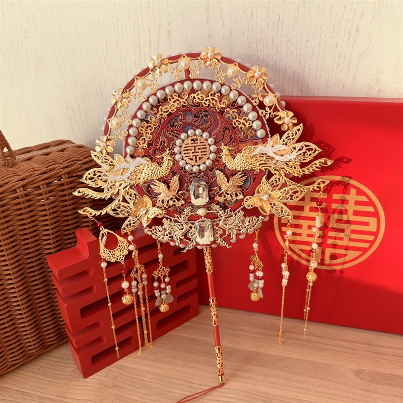 结婚团扇红色双面diy材料w包喜扇遮面扇新娘秀禾中式婚礼扇子送礼