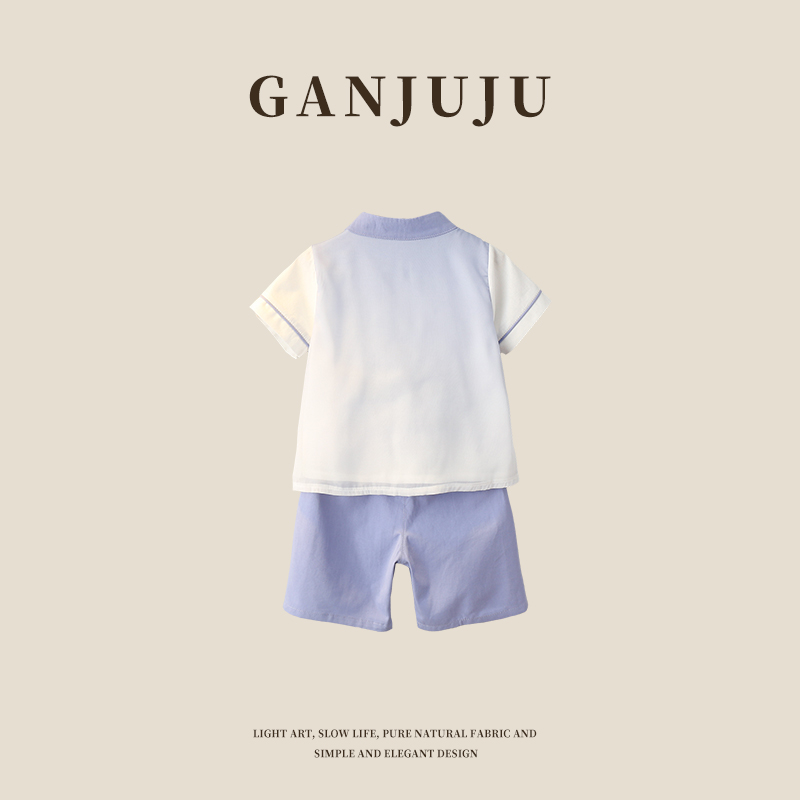 汉服男童夏季短袖中国风唐装薄款古风古装M礼服儿童夏装套装两件