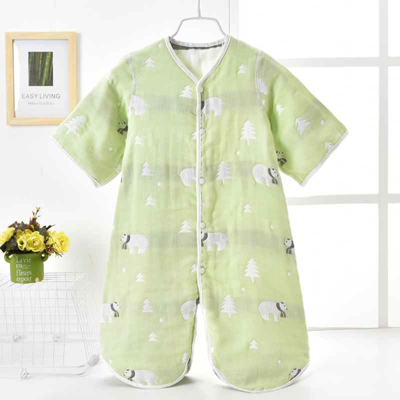 宝宝睡袋夏季4层纱布儿童v防踢被6层春秋薄款睡袋婴儿四季通用